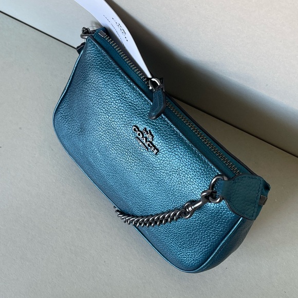 (new+card) Coach large wristlet 19 metallic dark teal fit iPhone Pro Max - Picture 9 of 12
